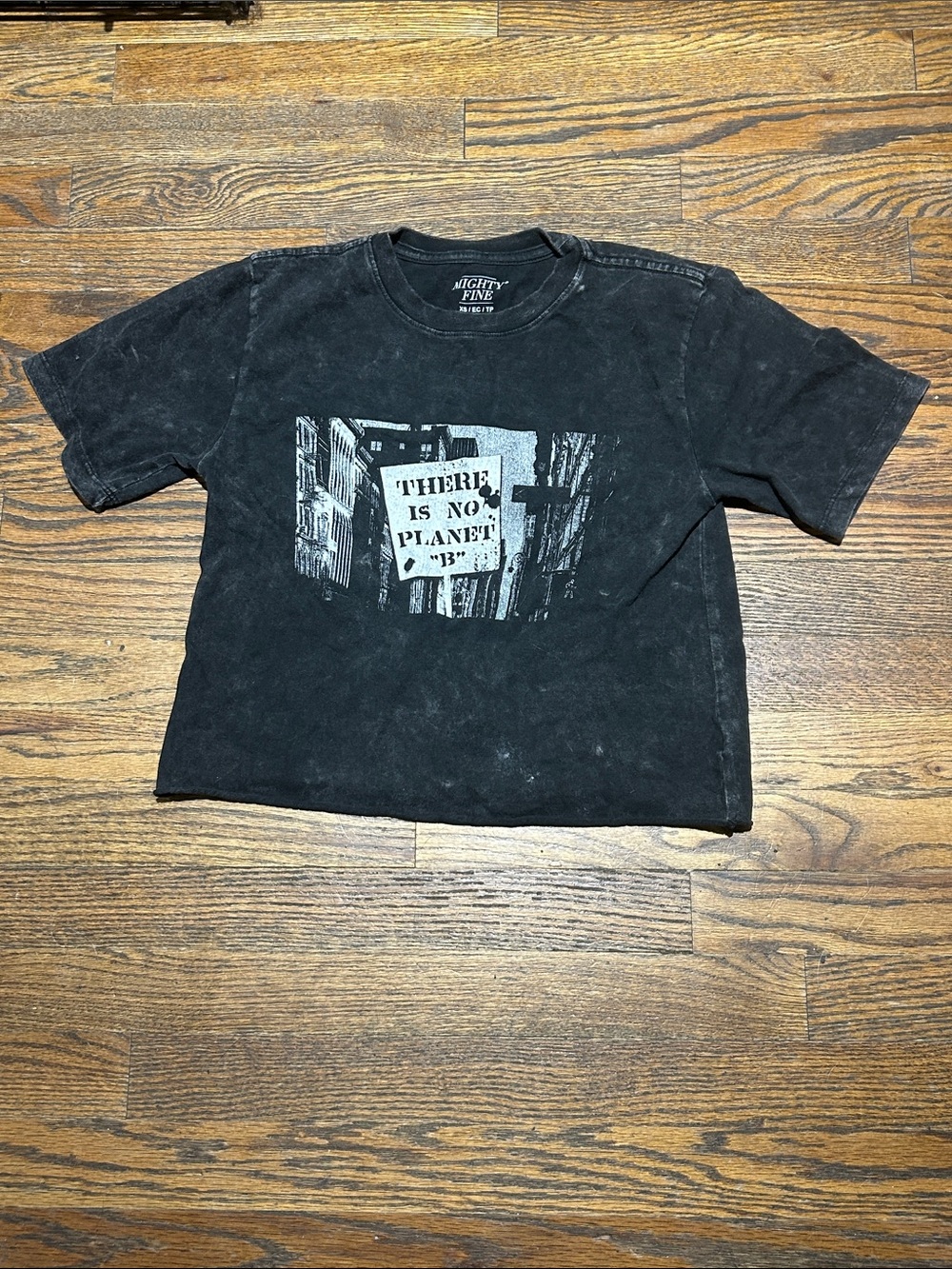 Mighty Fine Black Graphic Crop Tee with Message